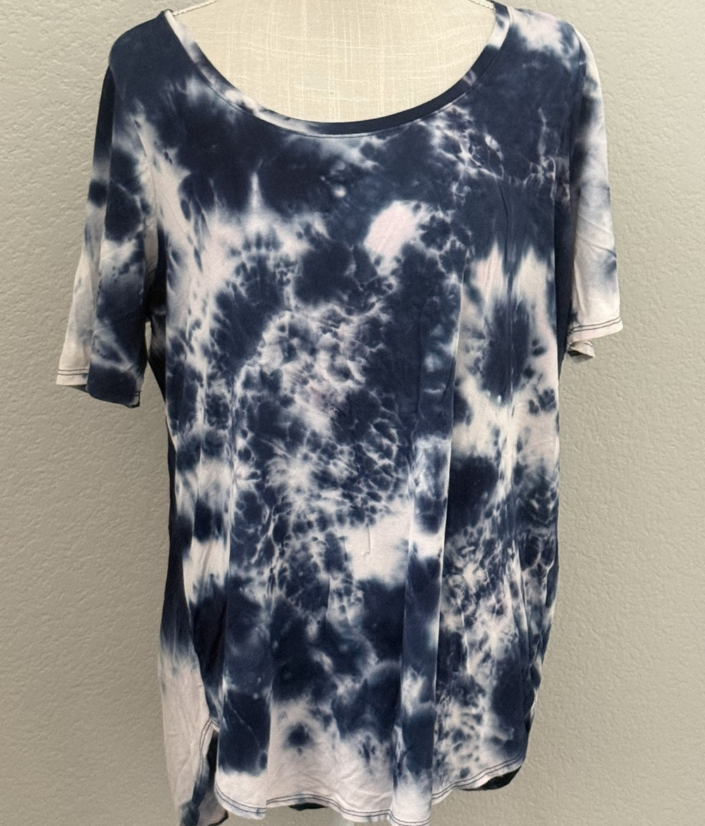 Maurices Top Navy Blue Blush Womens Tie-Dye Stretch Scoop Casual Soft Relaxed 0X